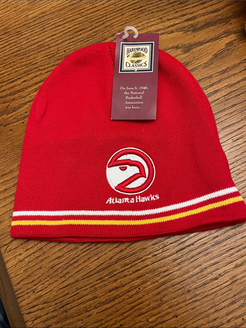Vintage Hardwood NBA Atlanta Hawks Red Beanie with White and Yellow Stripes